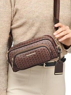 NWT Geox Graissy-F Crossbody Camera Bag - Brown Monogram Geometric Print